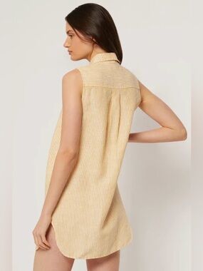 ONIA Air 55% Linen blend Sleeveless Top Shirt Dress women’s size S Yellow White